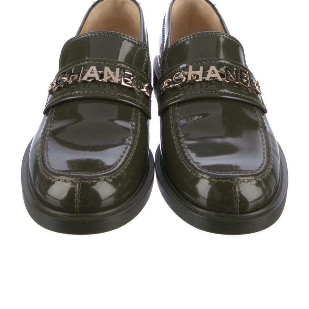 CHANEL Dark Green Patent Leather Loafer